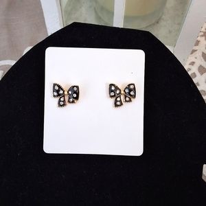 💥SALE💥Gold Trimmed Black Bows With White Rhinestones NEW